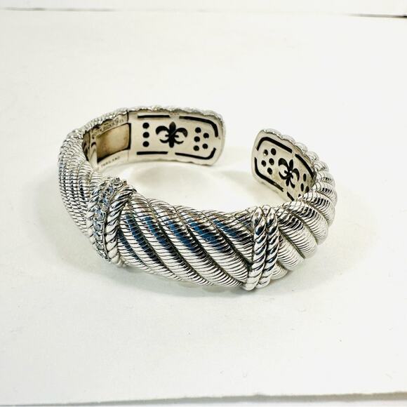Judith Ripka Diamonique Rope Cuff Bracelet 925 Silver Cubic Zirconia Hinged Cuff - Picture 5 of 12